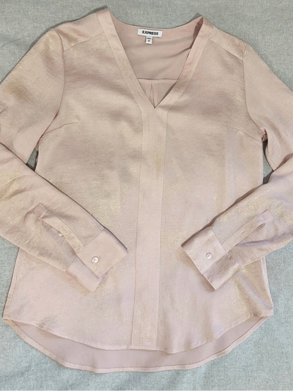 Express Soft Blush Pink V-Neck Long Sleeve Blouse